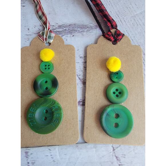 Handmade Button Christmas Grift Cards Christmas Tree Lot Of 3 - Picture 2 of 5